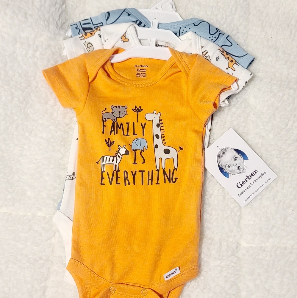 NEW Gerber baby onesies, 0-3 months